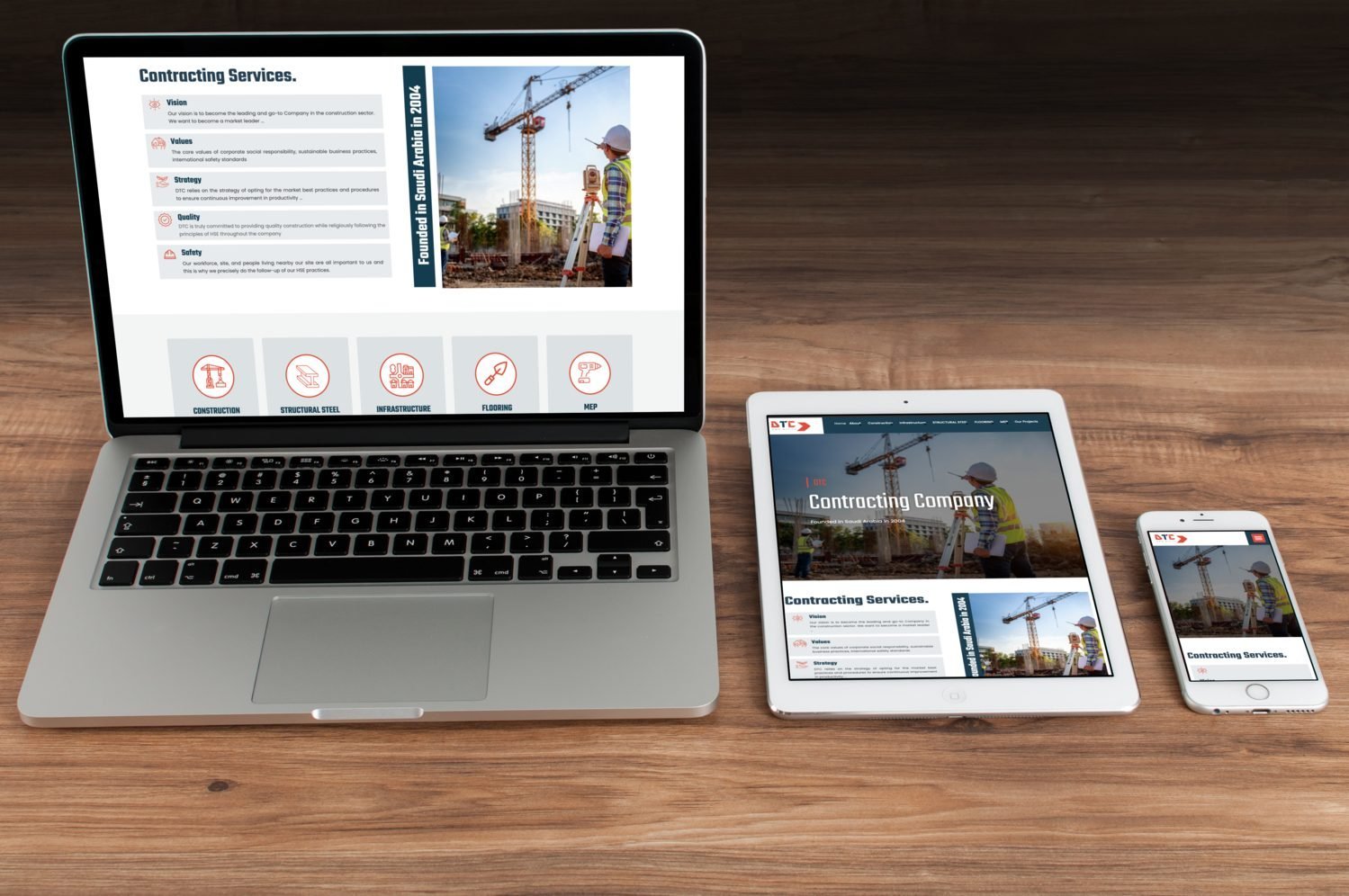 DTC contracting services page across laptop, tablet and phone